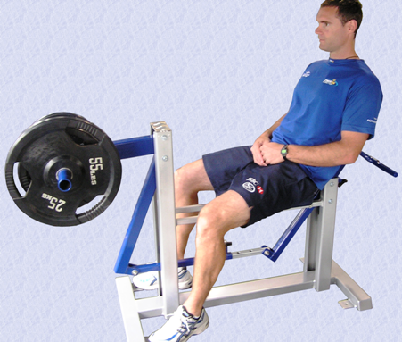 Finishing position for the MyoQuip MyoHinge strength machine in extension mode, targetting the gluteus maximus